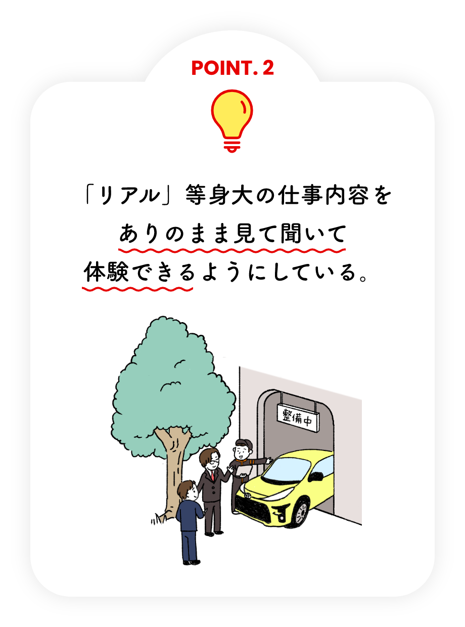 「リアル」等身大の仕事内容をありのまま見て聞いて体験できるようにしている。